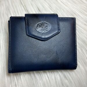 Julia Buxton Heiress Cardex Navy Vegan Women’s Leather Wallet, Embossed Logo EUC